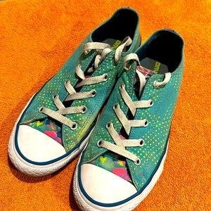 Converse, all stars, size 4 teal green, with yellow dots